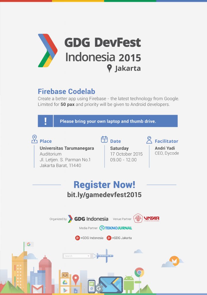 Poster Firebase Codelabs Google Game DevFest Jakarta
