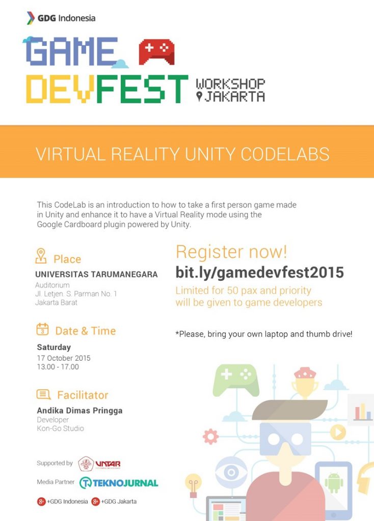 Poster VR Codelabs Google Game DevFest Jakarta
