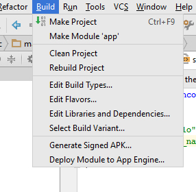 menu build android studio