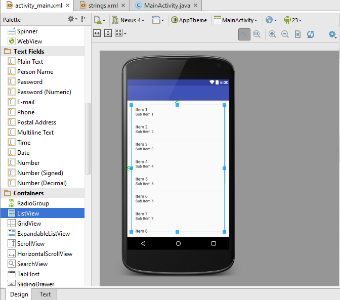 set the size of the font in listview android studio