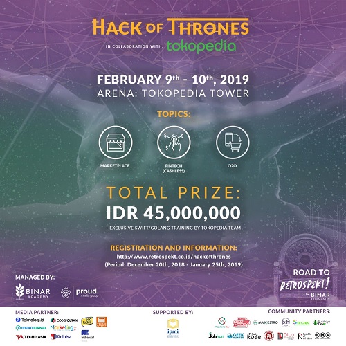 Tokopedia, Binar Academy dan Proud Media Group Gelar Kompetisi Hack of Thrones